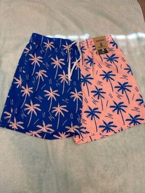 chubbies Two-Tone Palm Print Athletic Shorts - Blue & Pink